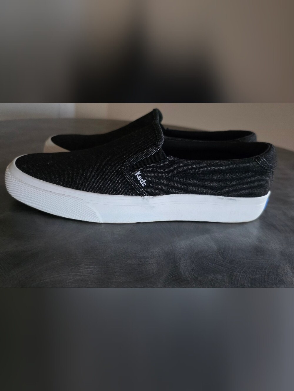Keds Black Slip-On Sneakers with White Sole